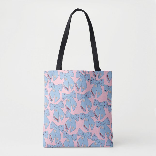 Pink And Blue Bows Tote Bag (Front)
