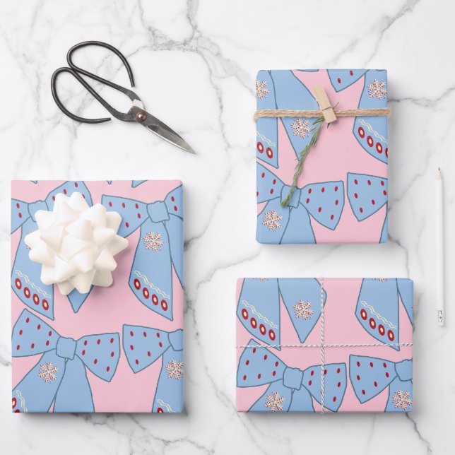 Pink And Blue Bows Wrapping Paper Sheet (Front)