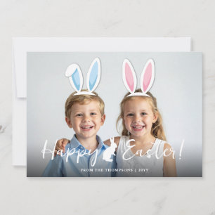 Pink And Blue Bunny Ears Easter Photo Overlay Card