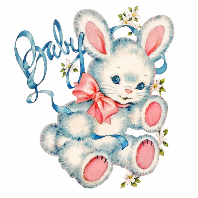 Pink and Blue Bunny Rabbit Baby Shower Standing Photo Sculpture (Front)