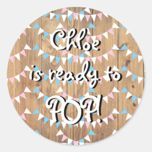 Pink and Blue Bunting Ready to POP Baby Shower Classic Round Sticker