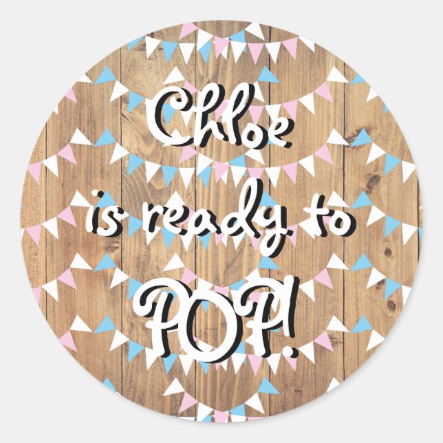 Pink and Blue Bunting Ready to POP Baby Shower Classic Round Sticker (Front)