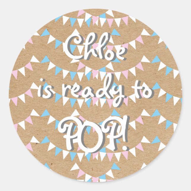 Pink and Blue Bunting Ready to POP! Baby Shower Classic Round Sticker (Front)