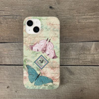 Pink and Blue Butterflies and Roses with Monogram