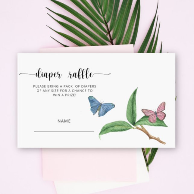 Pink and blue Butterflies - diaper raffle ticket Enclosure Card (Creator Uploaded)