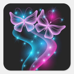 Pink and Blue  Butterflies Square Sticker
