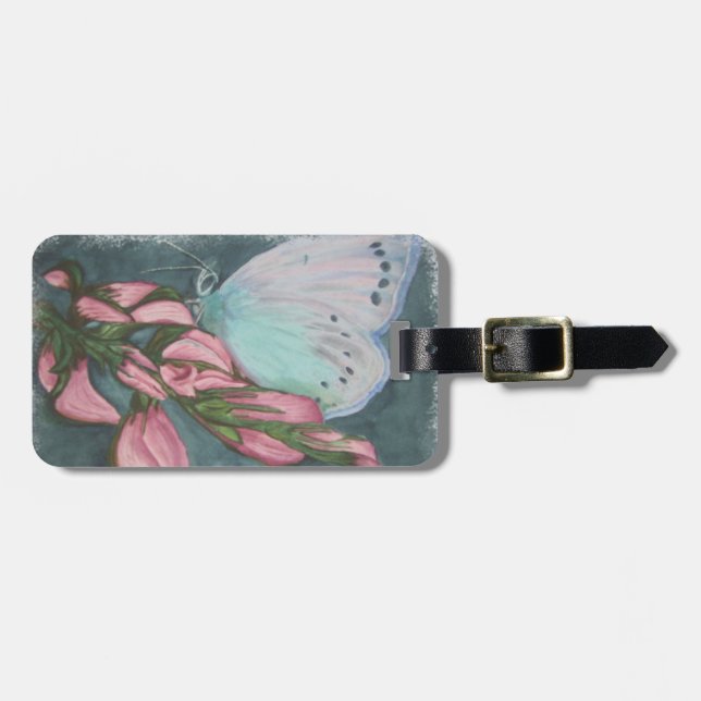 PINK AND BLUE BUTTERFLY LUGGAGE TAG (Front Horizontal)