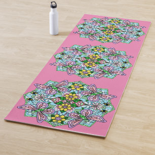 Pink and Blue Butterfly Mandala Patterned Yoga Mat