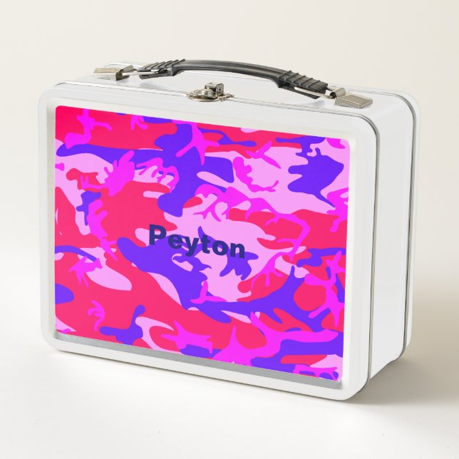 Pink and Blue Camouflage Add Name Metal Lunchbox (Front)