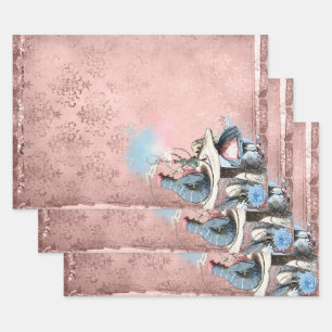 Pink and Blue Caterpillar Alice in Wonderland Wrapping Paper Sheet