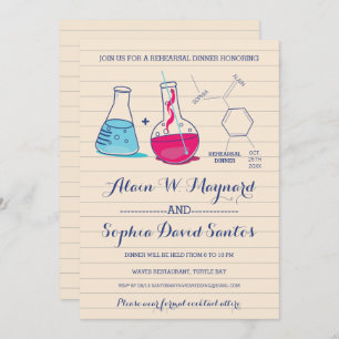 Pink and Blue Chemistry Rehearsal Dinner Invites