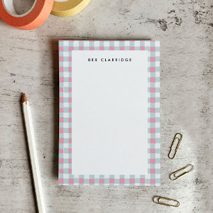 Pink and Blue Chequered Personalised Post-it Notes