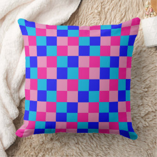 Pink and Blue Chequered Print Cushion