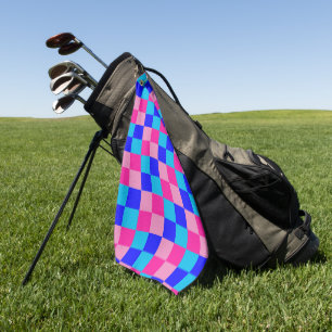 Pink and Blue Chequered Print Golf Towel