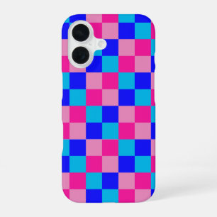 Pink and Blue Chequered Print iPhone 16 Case