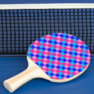Pink and Blue Chequered Print Ping Pong Paddle