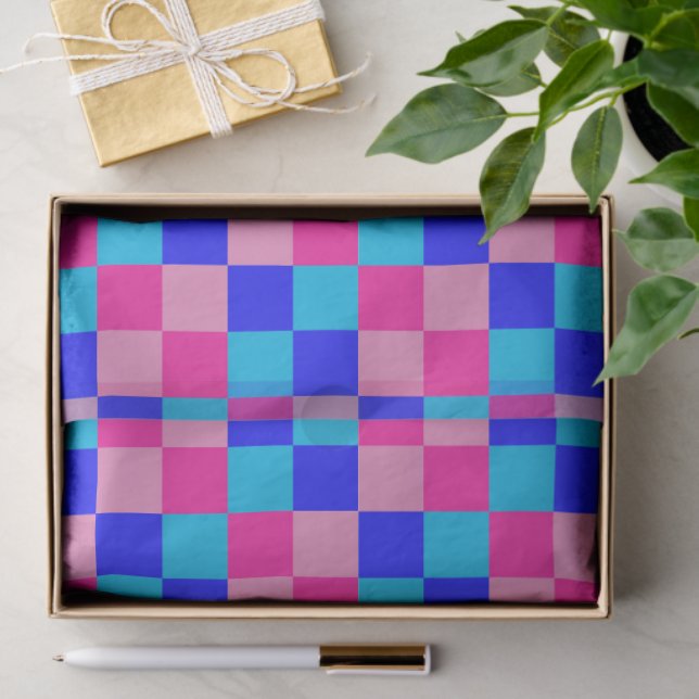 Pink and Blue Chequered Print Tissue Paper (Gift)