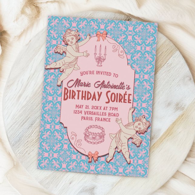 Pink and Blue Cherub Rococo Aesthetic Party Invitation (Creator Uploaded)