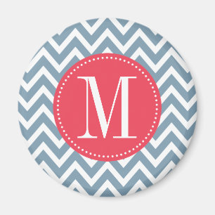 Pink and Blue Chevron Custom Monogram Magnet