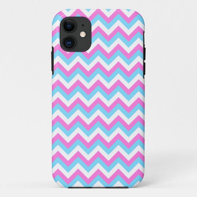 Pink and Blue Chevron Zig Zag Stripes. Case-Mate iPhone Case (Back)