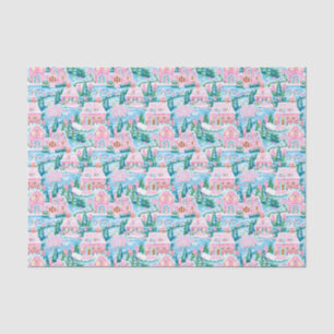 Pink and Blue Christmas Gingerbread Village Tissue Paper