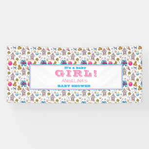Pink And Blue Christmas Pattern Girl Baby Shower Banner
