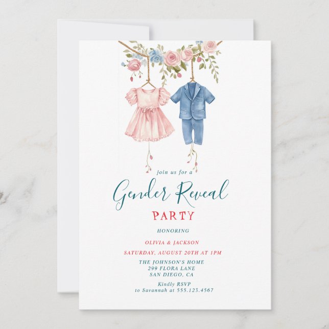 Pink and Blue clothes Gender Reveal Party  Invitation (Front)