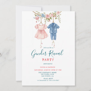 Pink and Blue clothes Gender Reveal Party  Invitation