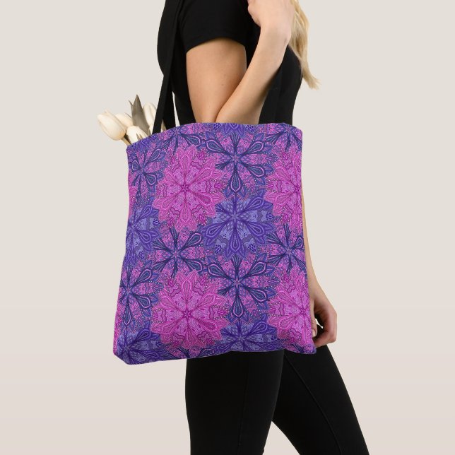 Pink and blue colorful mandala pattern tote bag (Close Up)