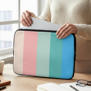 Pink and Blue Colour Block Striped Laptop Case