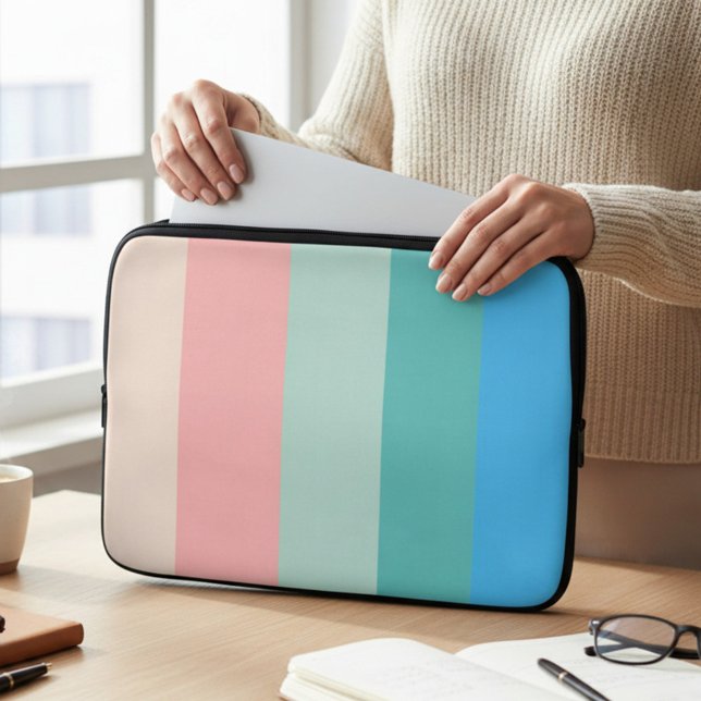 Pink and Blue Colour Block Striped Laptop Case (Creator Uploaded)