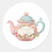 Pink and blue colour Teapot with Floral stickers
