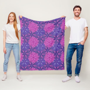 Pink and blue colourful mandala pattern fleece blanket