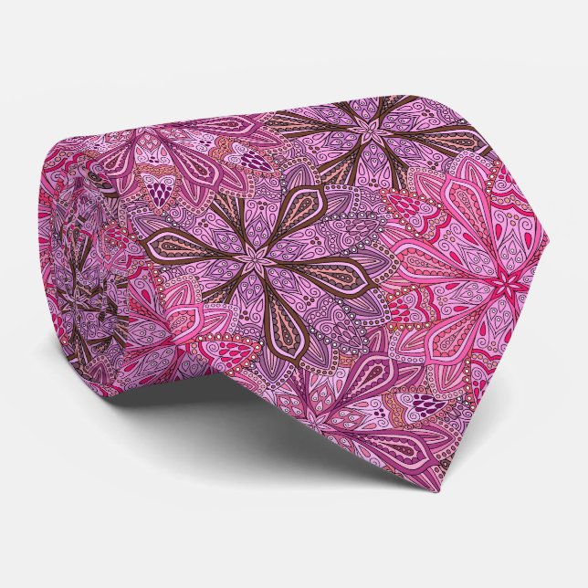Pink and blue colourful mandala pattern tie (Rolled)