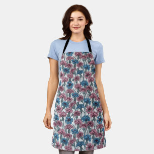 Pink and blue cornflowers apron