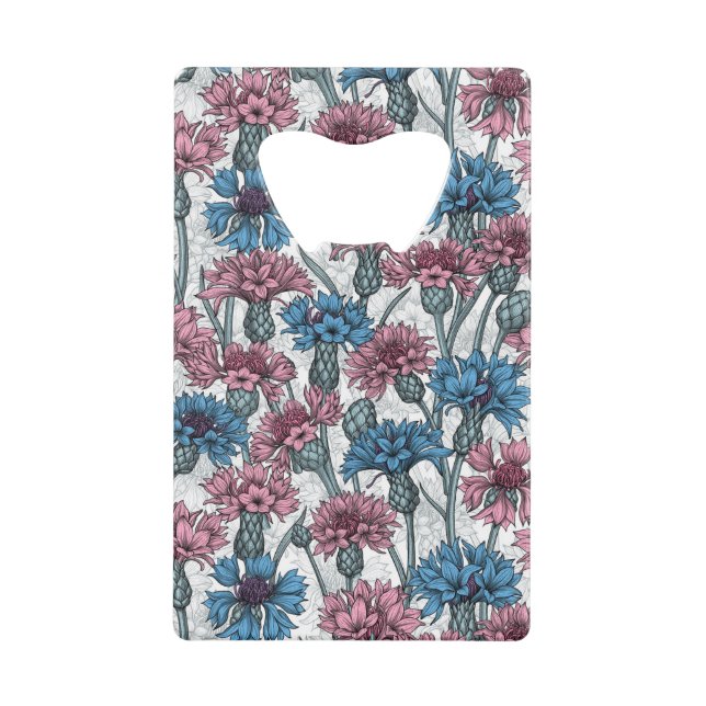 Pink and blue cornflowers, wild flowers on white (Front)