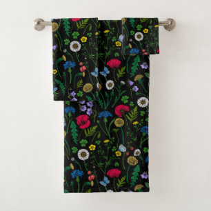 Pink and blue cornflowers, wild flowers on white b bath towel set
