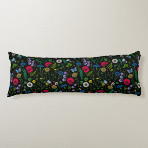 Pink and blue cornflowers, wild flowers on white b body cushion