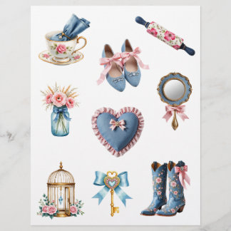 Pink and blue country cottage scrapbook paper