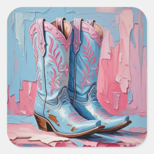 Pink and Blue Cowgirl Boots Stickers