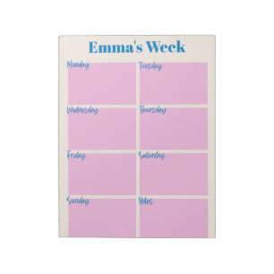 Pink and Blue Cute Personalised Weekly Planner Notepad