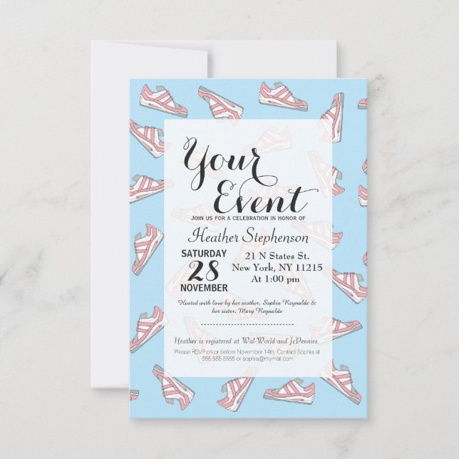 Pink and Blue Cute Sneakers Pattern Invitation (Front)