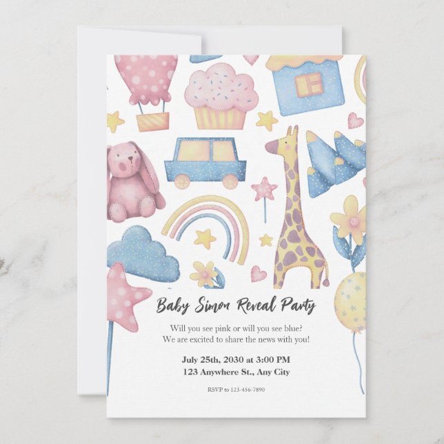 Pink and Blue Cute Watercolor Gender reveal Invitation (Front)