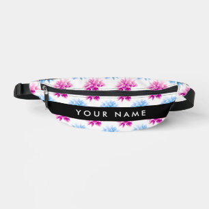 Pink and Blue Dahlia, Floral Pattern, Your Name Bum Bags