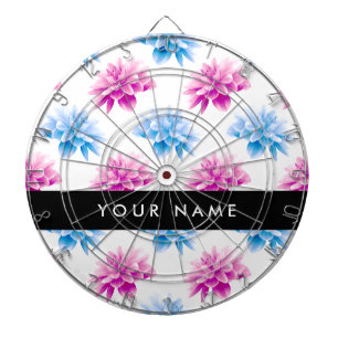 Pink and Blue Dahlia, Floral Pattern, Your Name Dartboard