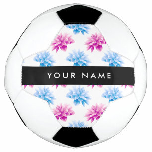 Pink and Blue Dahlia, Floral Pattern, Your Name Football