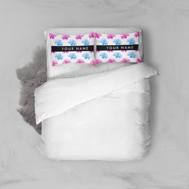 Pink and Blue Dahlia, Floral Pattern, Your Name Pillowcase (Creator Uploaded)