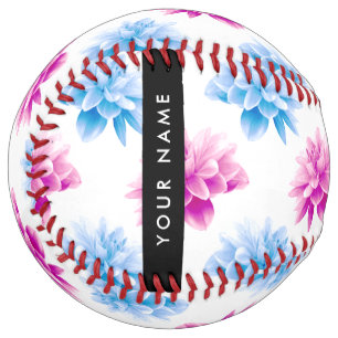 Pink and Blue Dahlia, Floral Pattern, Your Name Softball
