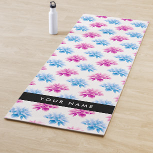 Pink and Blue Dahlia, Floral Pattern, Your Name Yoga Mat