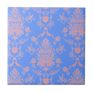 Pink and Blue Damask Ceramic Tile